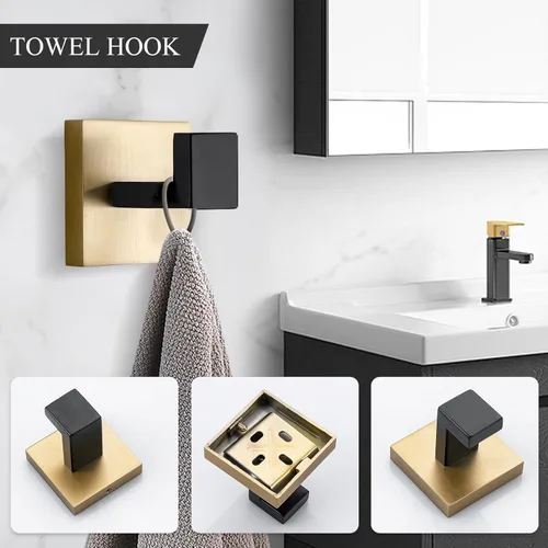 Miniatura 3 de TURS Juego de accesorios de baño de 5 piezas, juego de toalleros negros y dorados, incluye toallero de 24 pulgadas, soporte para toallas de mano