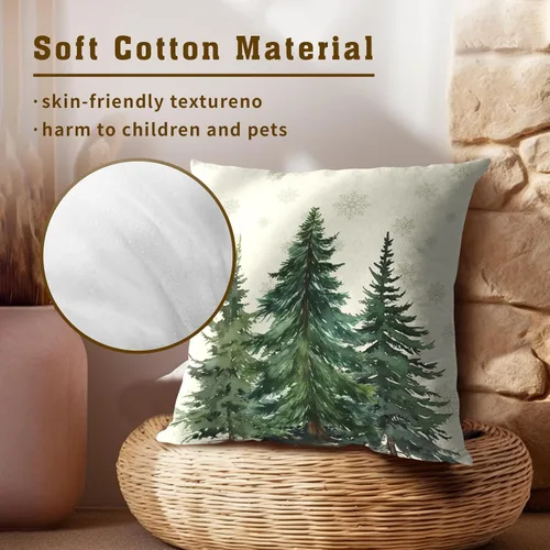 Miniatura 4 de Fundas de Almohada de Bosque de Pinos 22x22 Juego de 2, Fundas de Almohada Decorativas de Árboles de Abeto y Cedro Verde Nieve Beige de Invierno