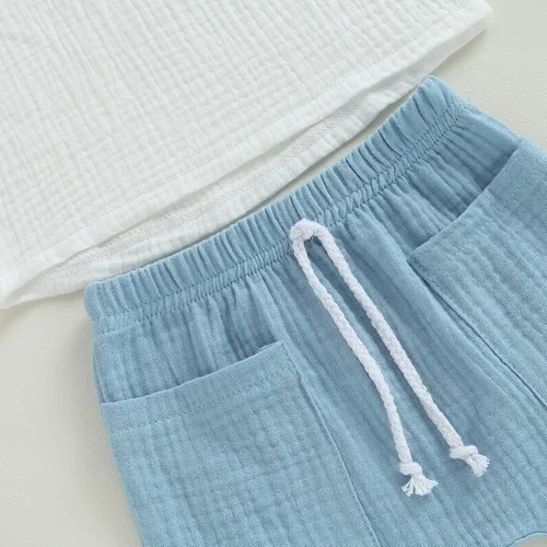 Miniatura 52 de fhutpw Conjunto de 2 piezas de ropa de verano para bebés, camiseta de manga corta, cintura elástica, pantalones cortos para niños pequeños
