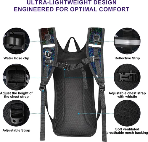 Miniatura 2 de Mochila de hidratación, mochila de agua con vejiga de agua de 2 L, paquete de hidratación esencial para festivales y rave, aislamiento ligero