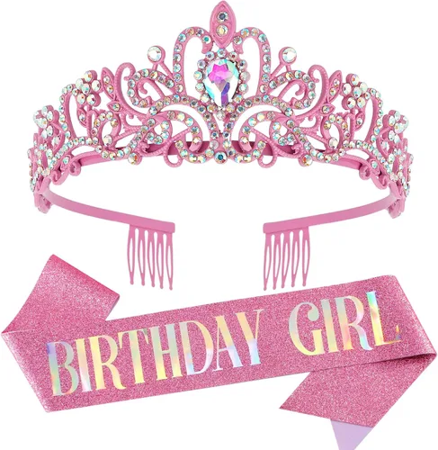 Miniatura 9 de COCIDE Juego de Banda y Tiara de Pedrería para Niña de Cumpleaños - Banda de Cumpleaños Plateada y Tiara para Mujeres - Accesorios para el Cabello