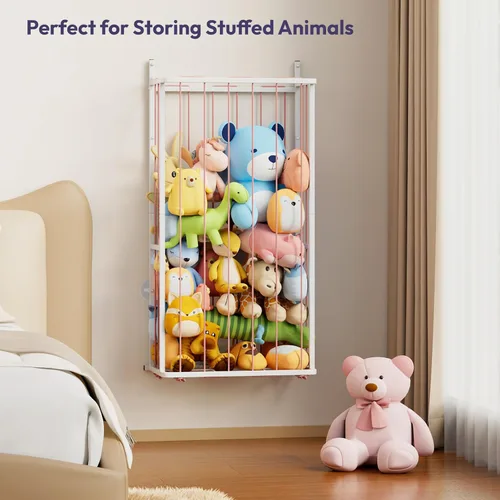Miniatura 5 de SWTYMIKI Almacenamiento de animales de peluche colgantes, organizador grande de juguetes de peluche, montado en la pared o en esquina