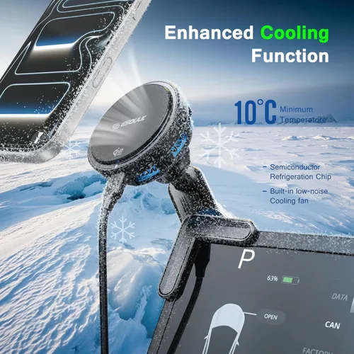 Miniatura 3 de [Esoulk] Cargador de teléfono Tesla de 25 W para modelo 3/Y, cargador magnético MagSafe para automóvil con ventilador de enfriamiento, soporte