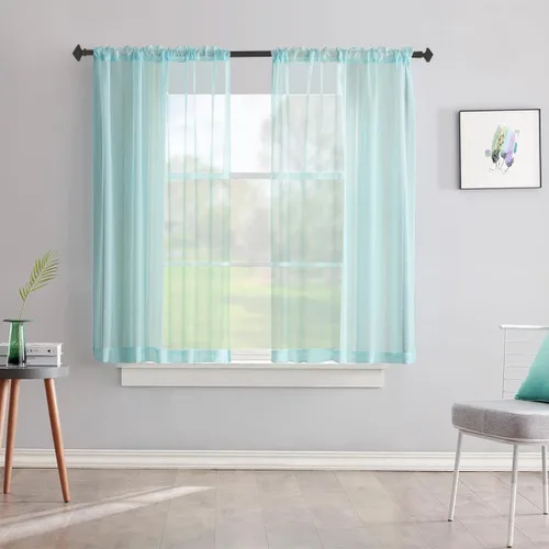 Cortinas semitraslúcidas de color azul bebé de 63 pulgadas de largo de lino sintético para dormitorio, sala de estar, habitación de niñas y niños, 2