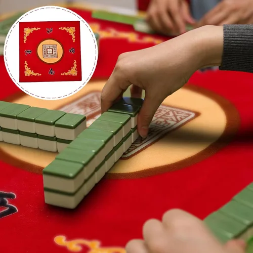 Miniatura 7 de Juexica Tapete Mahjong con bolsa, antideslizante, reducción de ruido, cubierta de mesa de juego de mesa, accesorios de mesa Mahjong, mantel de Rojo