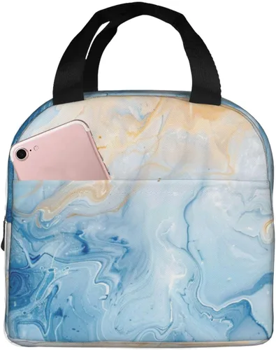 Miniatura 21 de Lonchera con diseño a cuadros azules aislada, bolsa térmica para almuerzo para adultos, niños, niñas, mujeres, oficina, trabajo, escuela, picnic