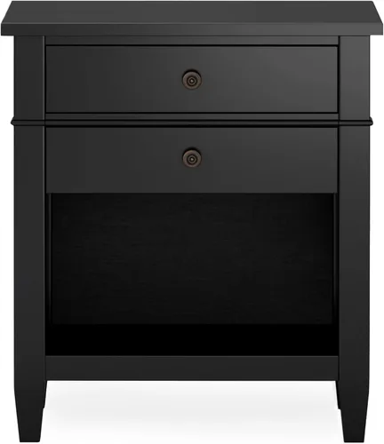 Miniatura 5 de SIMPLIHOME Carlton - Mesita de noche de madera maciza de 24 pulgadas de ancho, color negro, mesa auxiliar o auxiliar contemporánea con 2 cajones