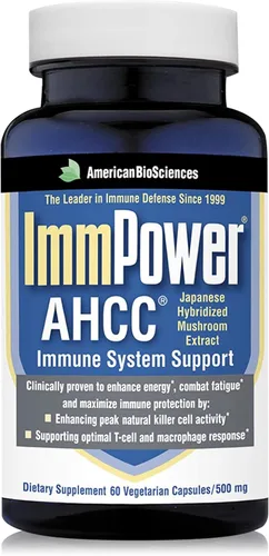 American BioSciences ImmPower AHCC - Suplemento de hongos herbarios, 500 mg por cápsula para apoyo inmunológico, mantiene la actividad natural de