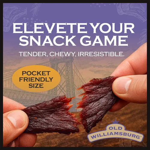 Miniatura 5 de Old Williamsburg Teriyaki Beef Jerky, 2 onzas (paquete de 3) Pechuga de res real Cecina hecha a mano Snack de carne sin gluten Envasado