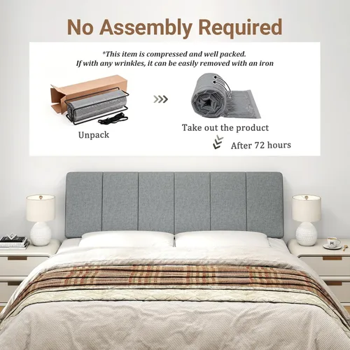 Miniatura 3 de Cabecero tamaño Queen sin montaje, Cabecero tapizado tamaño Queen de tela de lino estilo moderno extra grueso para cama ajustable, color gris oscuro