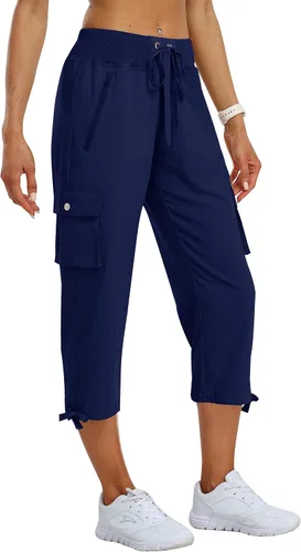 Miniatura 2 de MoFiz Pantalones cargo capri de senderismo para mujer, ligeros, de secado rápido, atléticos, viajes, casuales, holgados, cómodos, bonitos bolsillos