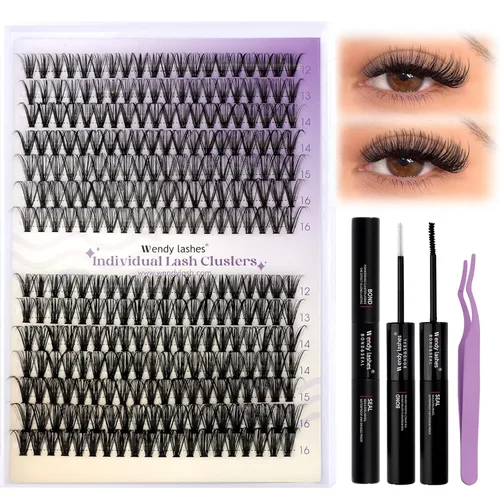Miniatura 8 de Kit de racimos de pestañas naturales para DIY: 280 piezas 30D+40D, pestañas falsas mixtas ultra ligeras y resistentes al agua, rizado D, efecto ojo