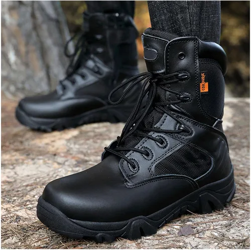 Miniatura 6 de Botas tácticas para hombre, botas de combate de 8 pulgadas, botas de trabajo para hombres, duraderas con cremallera lateral, botas militares