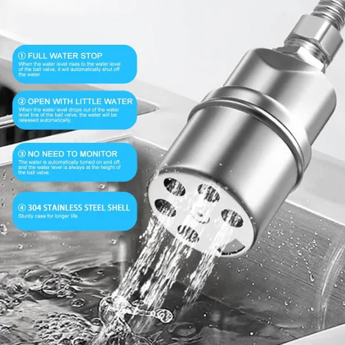 Miniatura 5 de Paquete de 2 válvulas de flotador de agua, válvula de flotador de acero inoxidable de 1/2 a 3/4 pulgadas totalmente automática de control de nivel