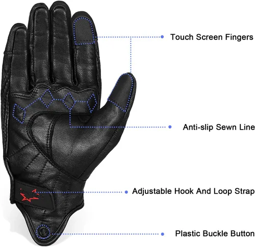 Miniatura 3 de Guantes de motocicleta de piel de cabra de dedo completo con pantalla táctil, para hombre y mujer, sin perforaciones, tallas S, M, L, XL y XXL