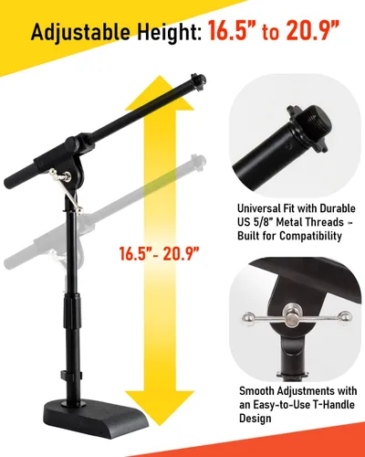 Miniatura 4 de Stage Rocker Soporte para Micrófono Ajustable de Bajo Perfil - Bombo/Tambores/Bajo (Kick)/Mesa, Altura Ajustable, Brazo de Boom Telescópico