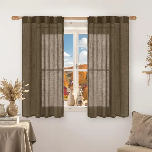 Miniatura 51 de LAMIT Cortinas de lino beige de 30 pulgadas de largo para ventanas pequeñas, cortinas semitransparentes filtrantes de luz, pestaña trasera