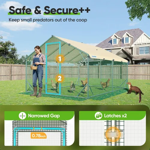Miniatura 7 de Quictent Gallinero de metal grande de alta calidad mejorado con tela reforzada y tubo de metal galvanizado, jaula para aves de corral para patio al