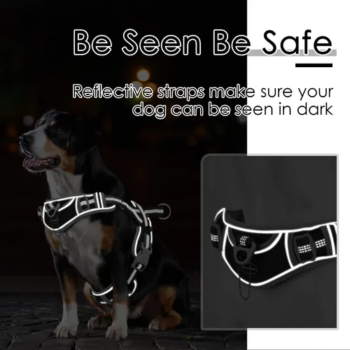 Miniatura 5 de ADVENTUREMORE Arnés para perro mediano - sin tirones, chaleco reflectante ajustable con asa de clip frontal para entrenamiento y caminata - Negro