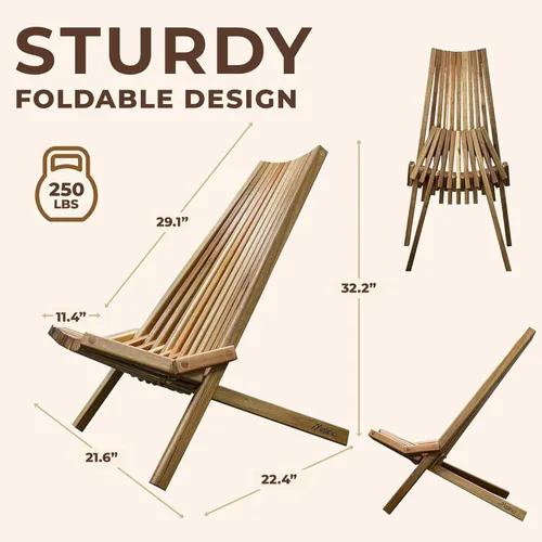 Miniatura 3 de Melino 2 sillas plegables de madera Tamarack, sillas Adirondack de bajo perfil de acacia con certificación FSC, silla plegable de madera