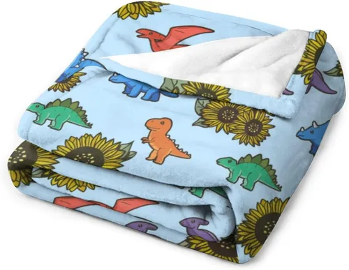 Miniatura 4 de Manta de dinosaurio y girasol, manta de franela de forro polar de 40 x 50 pulgadas, suave, cálida y ligera, mantas para sofá, cama, sofá de viaje