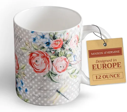 Miniatura 187 de Maison d' Hermine Taza de café con asas, tazas de porcelana fina de hueso, paquete de dos tazas de té para bebidas calientes, capuchino, latte, 015