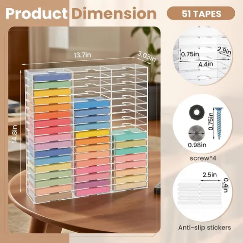 Miniatura 2 de DoubleFill 51 ranuras de acrílico transparente para almacenamiento de cinta de casete fácil clasificación y organización de cintas de casete
