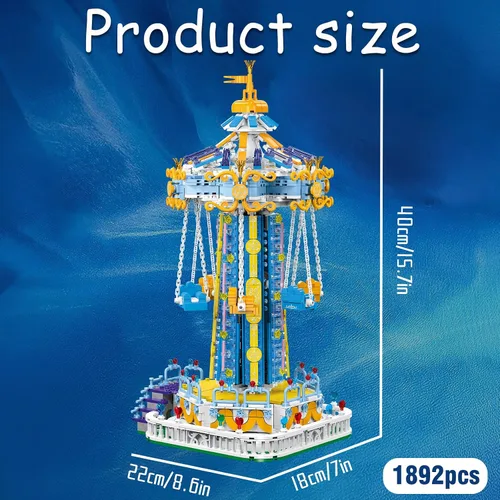 Miniatura 2 de Juego de construcción Swing-Ride con control eléctrico motorizado, luz LED de parque de atracciones urbano, juguete para niños y niñas de 6, 7, 8