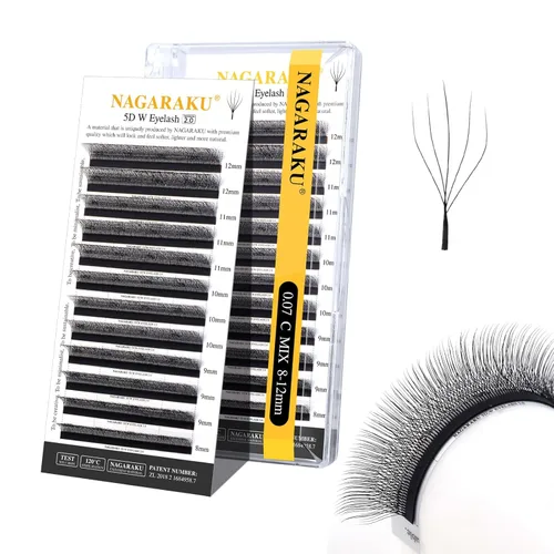 Miniatura 132 de NAGARAKU Extensiones de pestañas Double Tips 4D W, suministros con puntas dobles, gruesas con rizado D de 0.07 mm, bandeja mixta 8-15 mm, 0.07-D