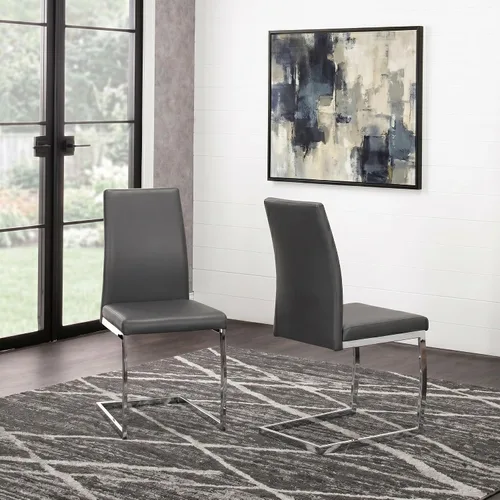 Miniatura 2 de Sunset Trading Sela - Sillas de comedor tapizadas Breuer Base voladiza cromada en forma de S Asientos acolchados de piel sintética gris carbón