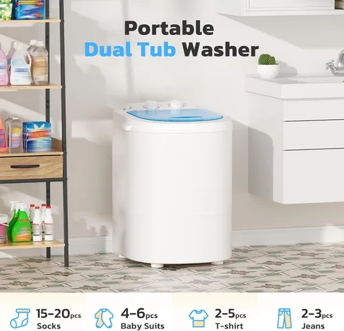 Miniatura 5 de Bonusall Lavadora portátil, mini lavadora pequeña de 6.6 libras, lavadora de lavandería de una sola tina para apartamentos, dormitorios, viajes, Azul