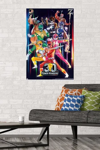 Miniatura 2 de Power Rangers - Póster de pared del grupo 30, 34 pulgadas de largo x 22.4 pulgadas de ancho, versión sin marco
