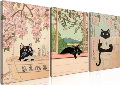 Miniatura 13 de Conjunto de 3 divertidos cuadros de animales para baño, lindas pinturas de jirafa leyendo el periódico, arte en lienzo de batas botánicas eclécticas
