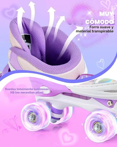 Miniatura 6 de SULIFEEL - Patines ajustables de estilo tie-dye arcoíris para niñas y niños de 3 a 5 años, 5 a 8 años, 6 a 12 años, rosa y morado, con luces