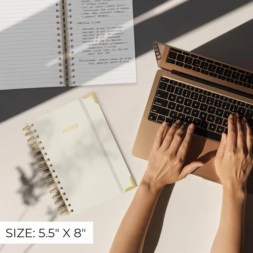 Miniatura 6 de Cuaderno en Espiral Grueso Estético para Mujeres en Formato A5 - Cuaderno de Notas de Universidad de Lino Moderno con 220 Páginas Rayadas - Perfecto