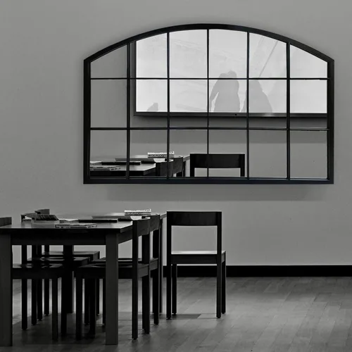 Miniatura 8 de WAMIRRO Espejo de pared de rejilla negra, espejo de ventana ancha negro, espejo de pared arqueado de granja, espejo de repisa para chimenea, Black-2