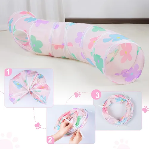 Miniatura 5 de Glittme Túnel para gatos, túneles para gatos de interior, cueva de gatos en forma de S con juguetes para gatos, tubos plegables para gatos y túneles