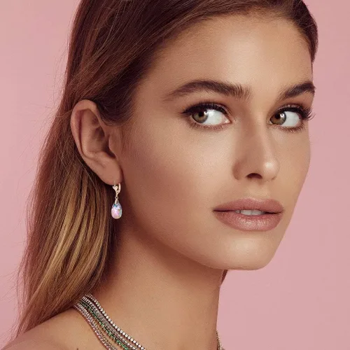 Miniatura 2 de Aretes con dijes con forma de lágrima de cristal austriaco, para mujer, cierre catalán, chapados en oro de 14 quilates joyas hipoalergénicas