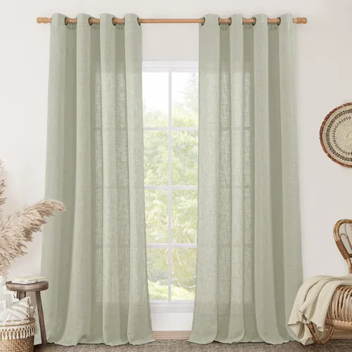 Miniatura 31 de LAMIT Cortinas de lino sintético para dormitorio, paneles filtrantes de luz, cortinas de lino con protección de privacidad con ojales para ventanas