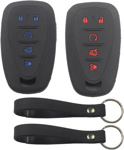 Miniatura 9 de 2 fundas de silicona de goma negra con 5 botones para llave inteligente, sin llave, compatible con Chevrolet Chevy Traverse Blazer Trailblazer