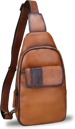 LRTO Bolso bandolera de cuero genuino - Mochila de cuero hecha a mano para mujeres y hombres - Crossbody, bolsa de pecho