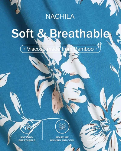 Miniatura 5 de NACHILA Camisones para mujer, viscosa hecha de bambú, cuello en V, manga corta, ropa de dormir fresca S-2X