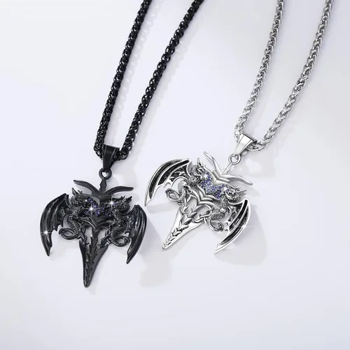 Miniatura 28 de YAMI Collar de alas angulares para hombre, ángel de la guarda, dragón, cuervo, pulpo, collar de anime, collar de acero inoxidable 316