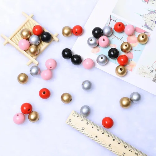 Miniatura 2 de 50 cuentas redondas de madera mezcladas en colores dorado y plateado, cuentas sueltas pintadas lisas de 0.787 pulgadas (0.787 pulgadas), suministros