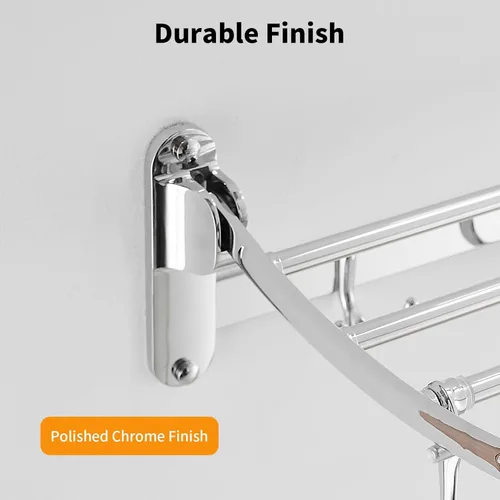 Miniatura 3 de BESy Barras de Toallas de 24 Pulgadas de Cromo Pulido, Estante de Toallas de Baño con Barra de Toallas Plegable y Ganchos para Toallas, Accesorios