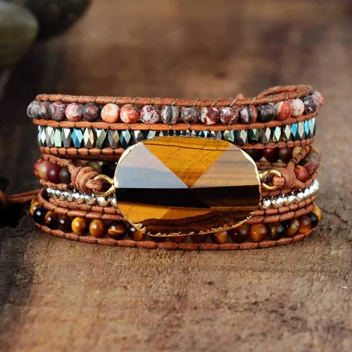 Miniatura 100 de ZOSOJONA - Pulseras bohemias hechas a mano de piedra natural, que dan vuelta, con cuentas de cristal de turquesa