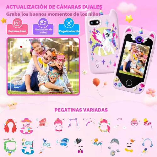 Miniatura 4 de Teléfono inteligente para niñas y niños, juguete de aprendizaje para niños de 3 a 6 años, teléfono con pantalla táctil, cámaras, reproductor