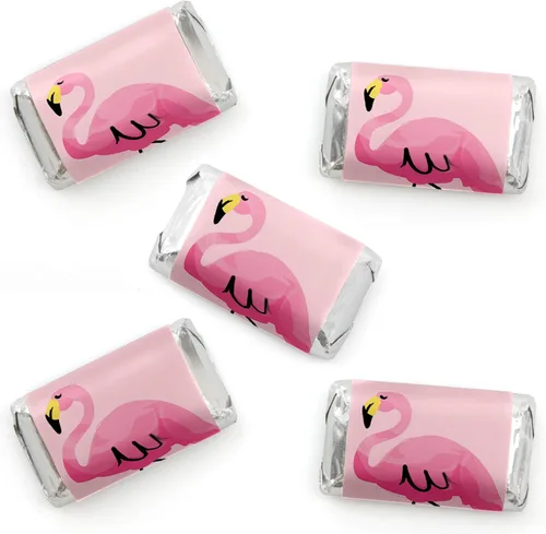 Big Dot of Happiness Pink Flamingo - Mini pegatinas de barra de caramelo - Fiesta de verano tropical pequeños favores - 40 unidades