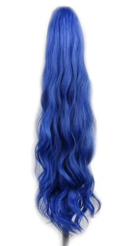yuehong Extensiones de cabello largo ondulado para adultos de 21 pulgadas con clip coloridas, peluca rizada de cola de caballo (azul)