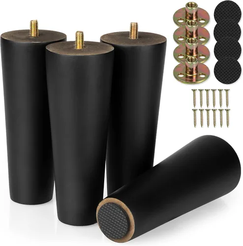Ilyapa Pies de madera para muebles, juego de 4 muebles cónicos de repuesto de madera negra de 6 pulgadas, patas de mesa auxiliar para sofás, sillas,